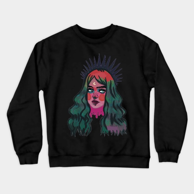 Woman Art & Wavy Hair Crewneck Sweatshirt by Art by Ergate